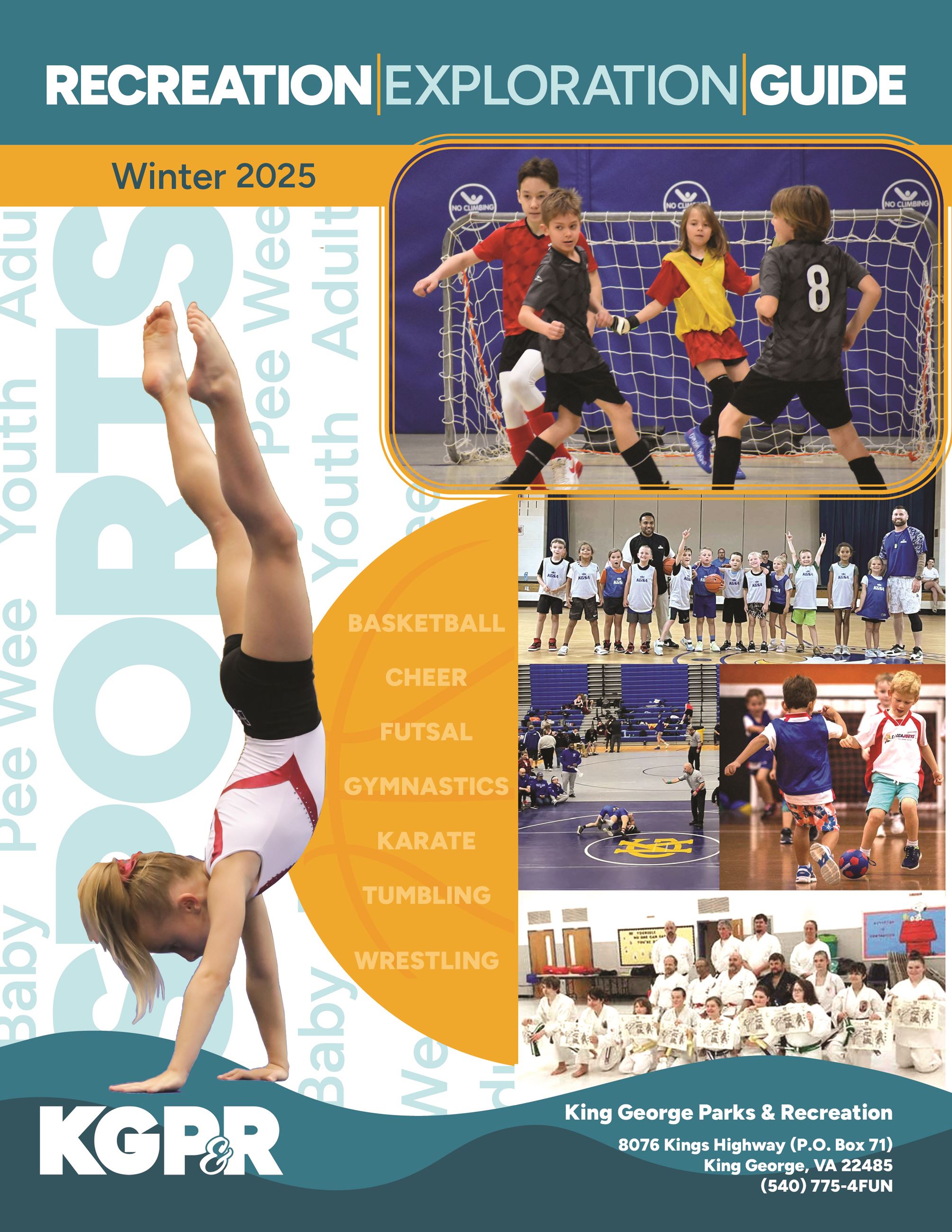 Collage of Winter Sports, including futsal, basketball, gymnastics, wrestling, and karate